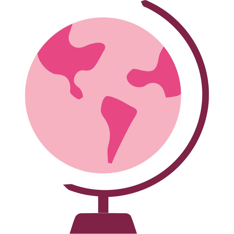 Ilustraci&oacute;n rosa de un globo terr&aacute;queo de Mary Kay.