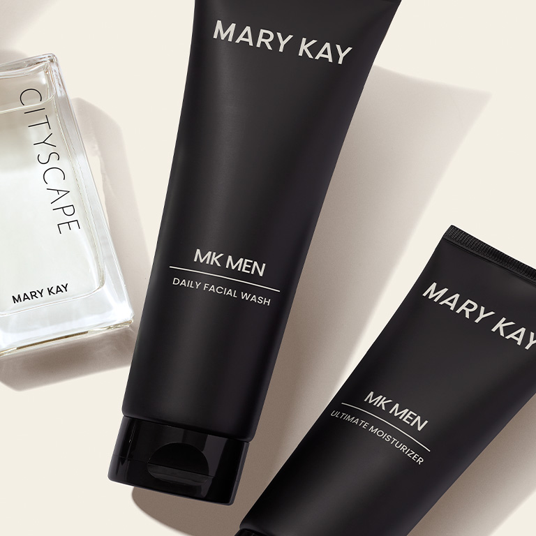 Rutina de cuidado de la piel MKMen&reg; de Mary Kay junto a la colonia en spray Mary Kay Cityscape para hombre.