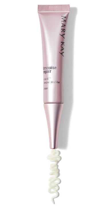 Tubo de Rellenador de Arrugas Profundas TimeWise Repair&reg; Volu-Fill&reg; con producto saliendo del envase.