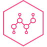 Icono de mol&eacute;cula de ceramida en un hex&aacute;gono rosa.